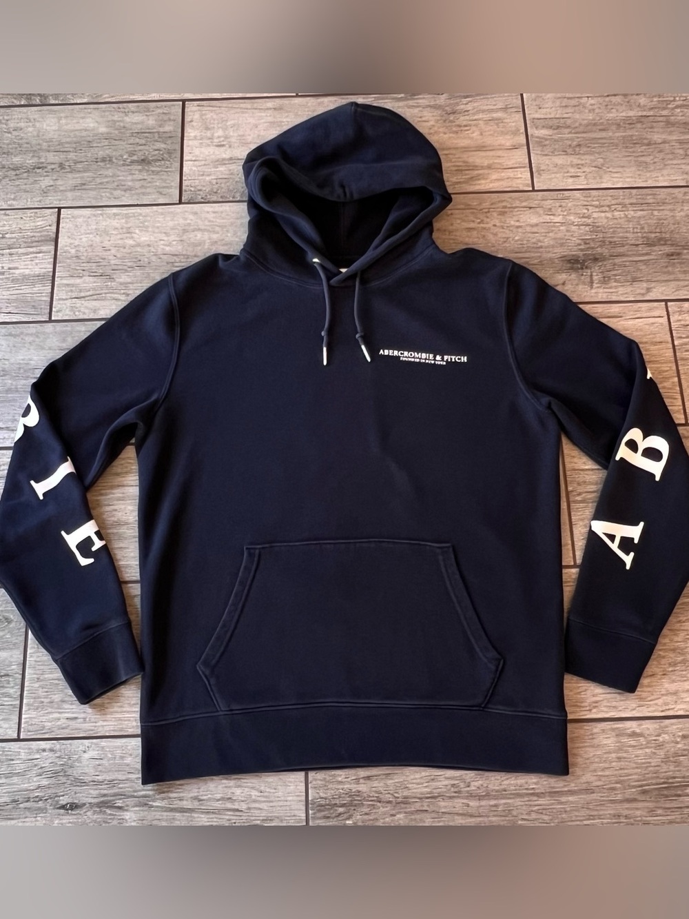 Men's Abercrombie & Fitch Exploded Logo Hoodie Sweatshirt Medium Blue Y2K Preppy